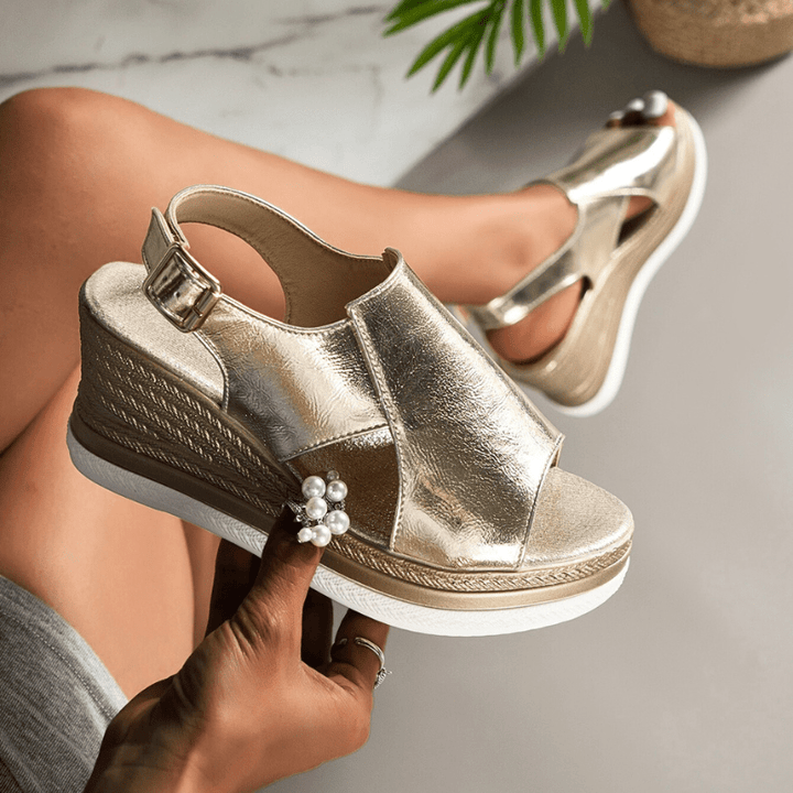 Hannah | Womens Metallic Platform Comfort Sandals