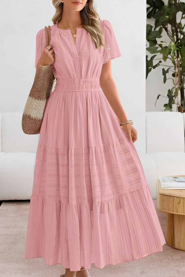 Alice | Women's Boho Short Sleeve Smocked Midi Dress