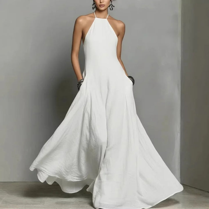 Scarlett | Women's Halter Neck Sleeveless Linen Blend Maxi Dress