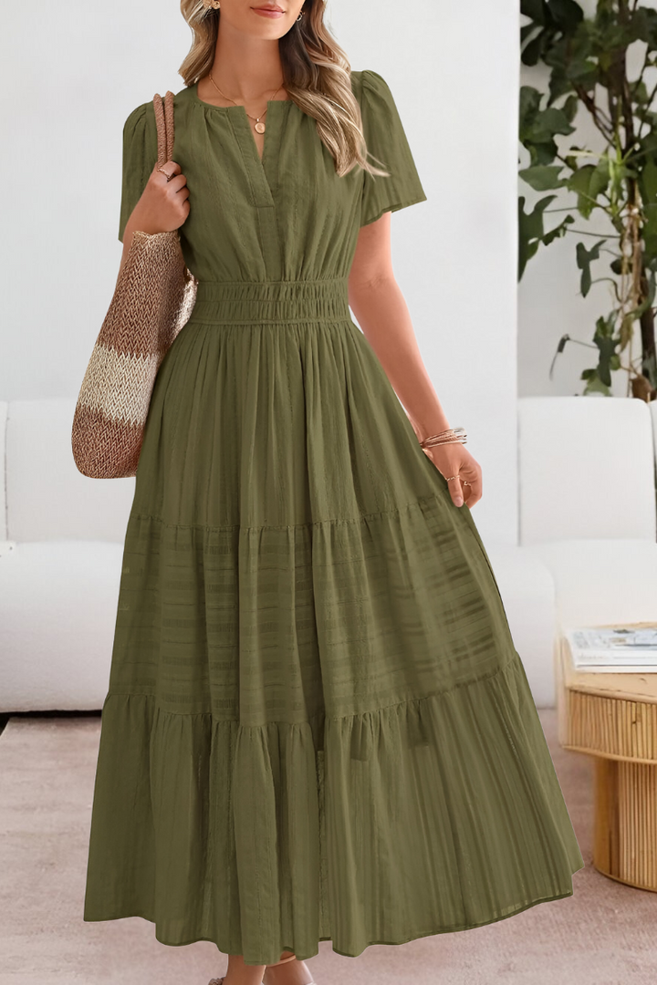 Alice | Women's Boho Short Sleeve Smocked Midi Dress
