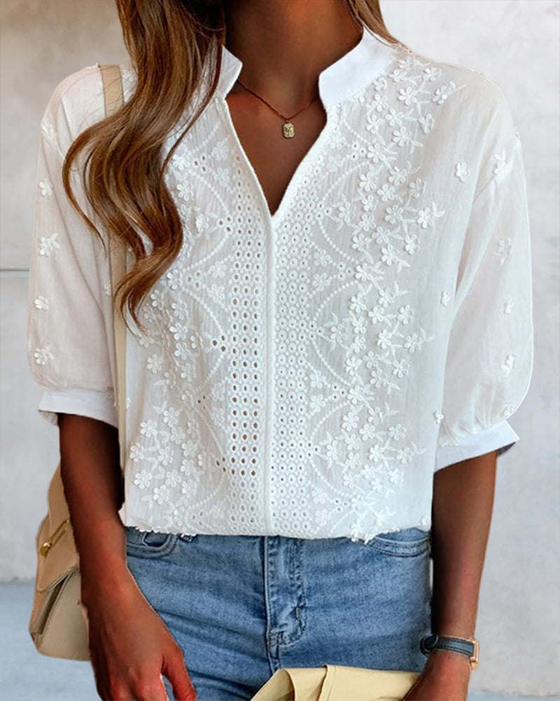 Lauren | Women’s Summer V Neck Puff Sleeve Blouse