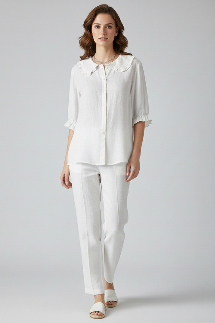 Emma | Women’s Casual Shirt with Ruffled Collar and Buttons