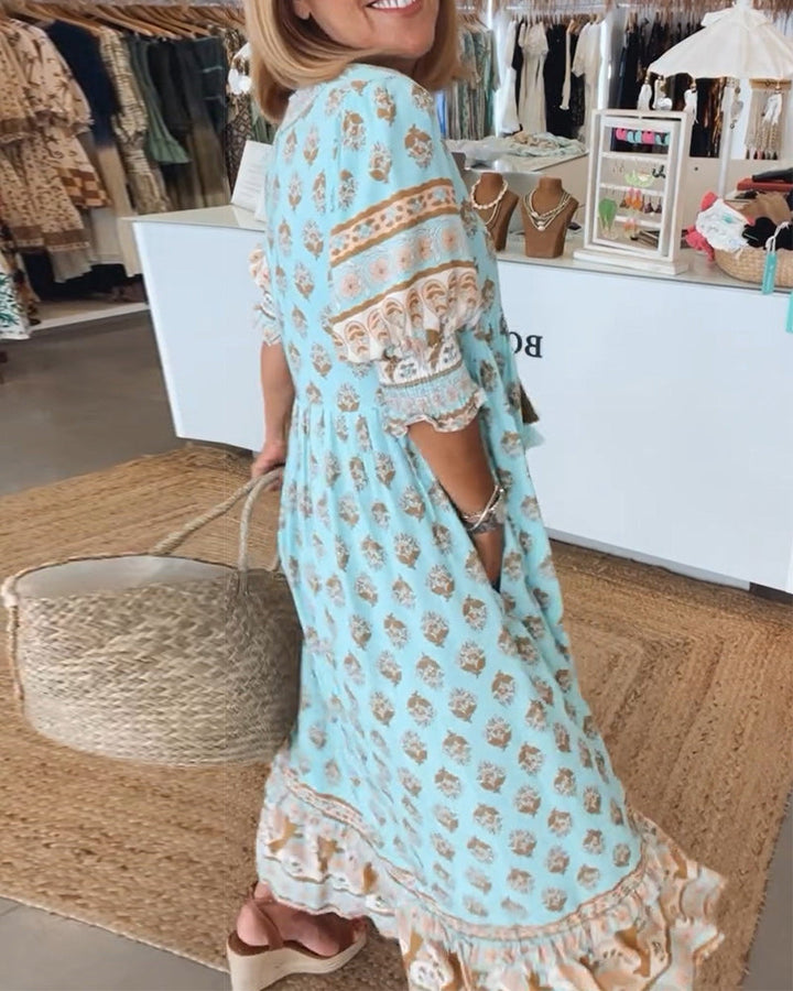 Gabriella | Women Printed V Neck Midi Dress