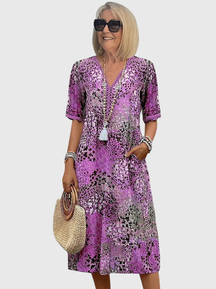 Emily | Womens Printed V Neck Midi Dress