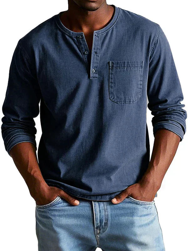 Elijah | Men’s Casual Long Sleeve Button Neck Shirt