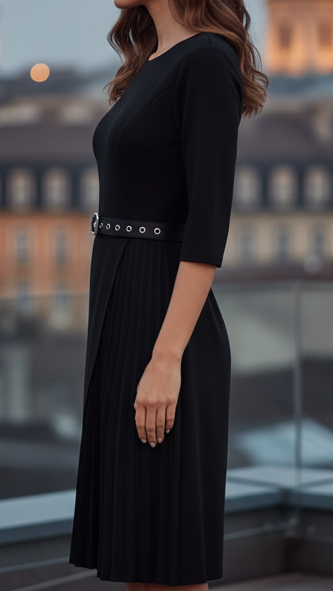 Maria | Women’s Spring Belted Long Sleeve Midi Dress