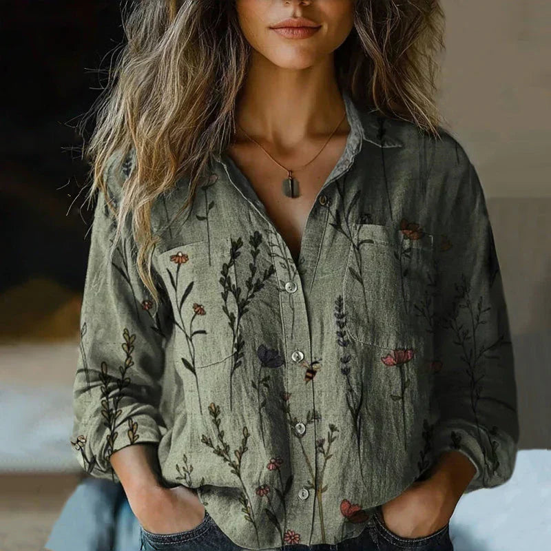 Anna | Women’s Printed Button Front Long Sleeve Top
