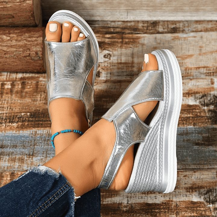 Hannah | Womens Metallic Platform Comfort Sandals