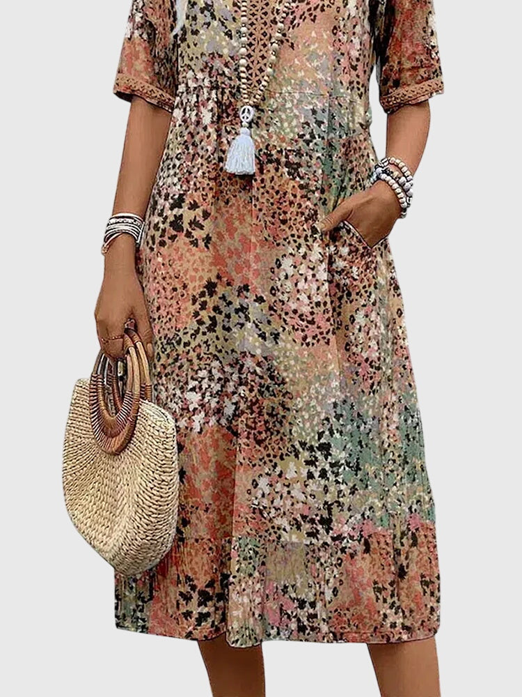 Emily | Womens Printed V Neck Midi Dress