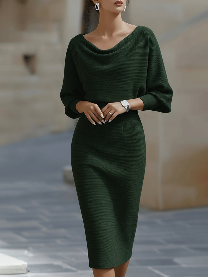 Eleanor | Women's Boat Neck Batwing Sleeve Midi Bodycon Dress