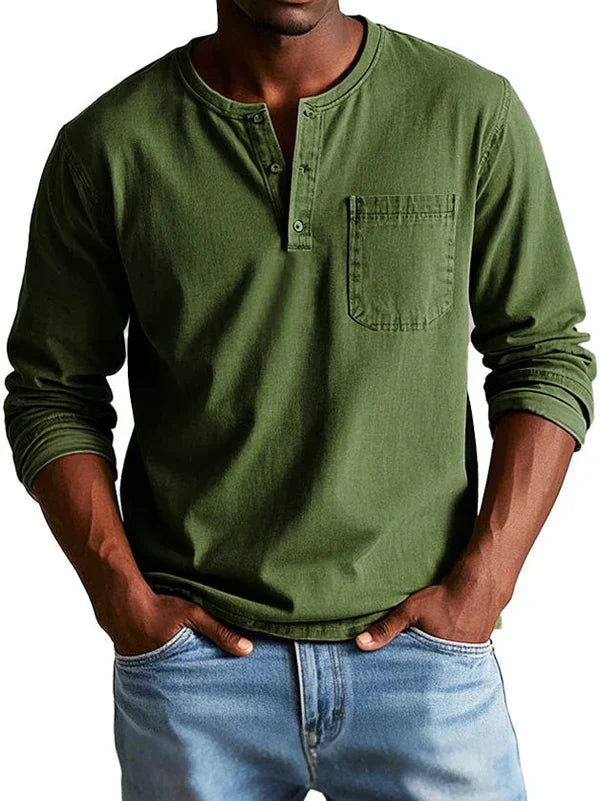 Elijah | Men’s Casual Long Sleeve Button Neck Shirt