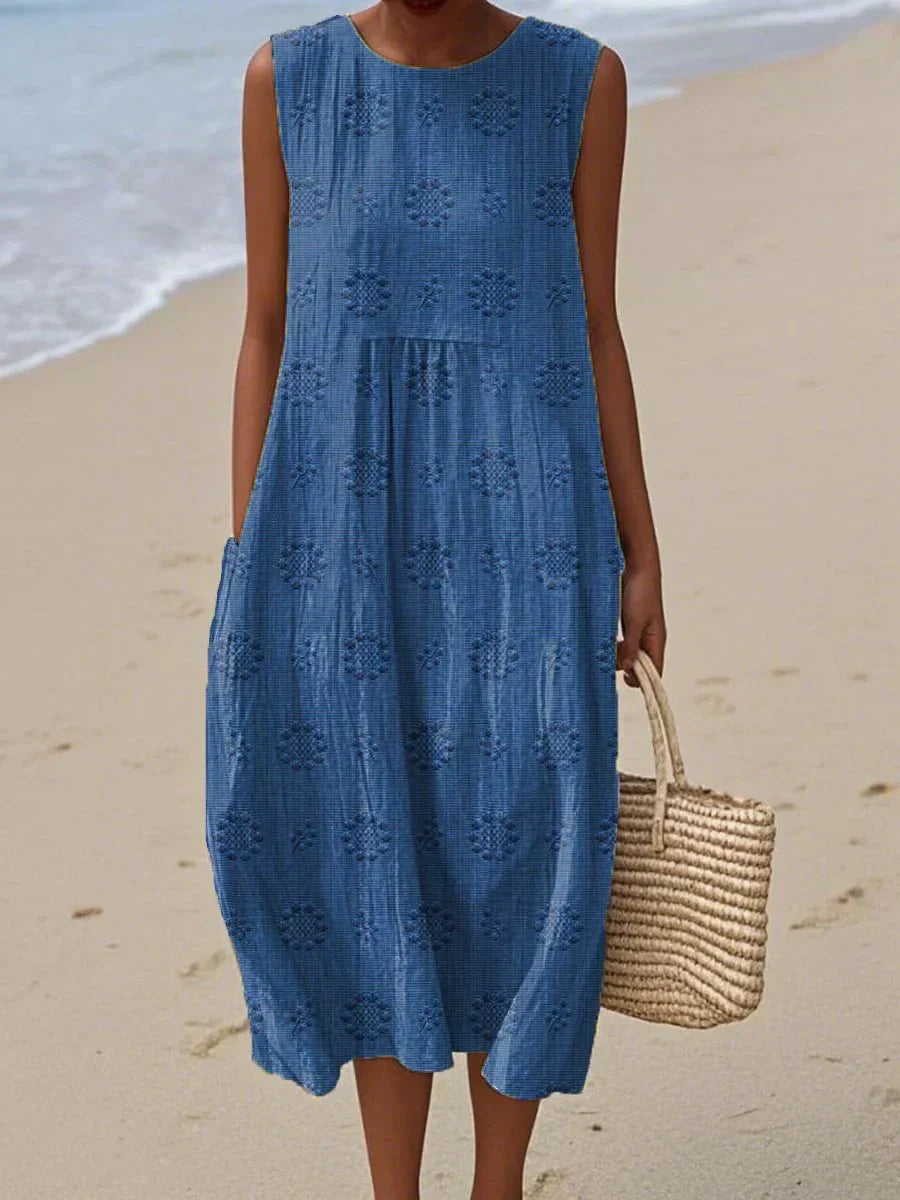 Anna | Women Sleeveless Textured Pocket Midi Dress