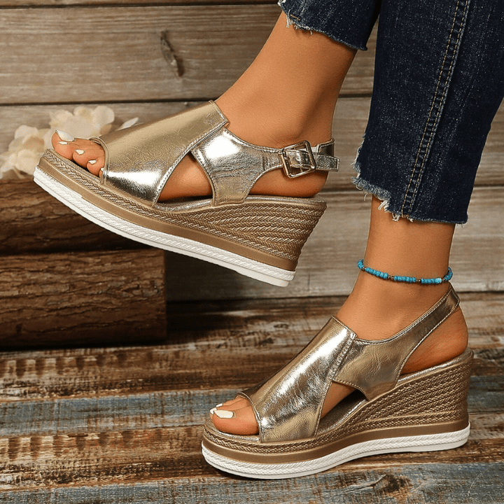 Hannah | Womens Metallic Platform Comfort Sandals