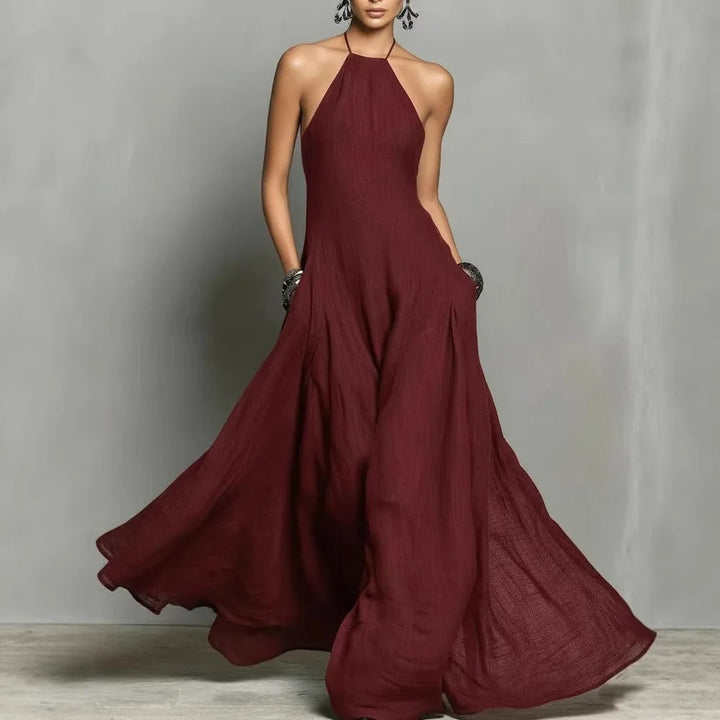 Scarlett | Women's Halter Neck Sleeveless Linen Blend Maxi Dress