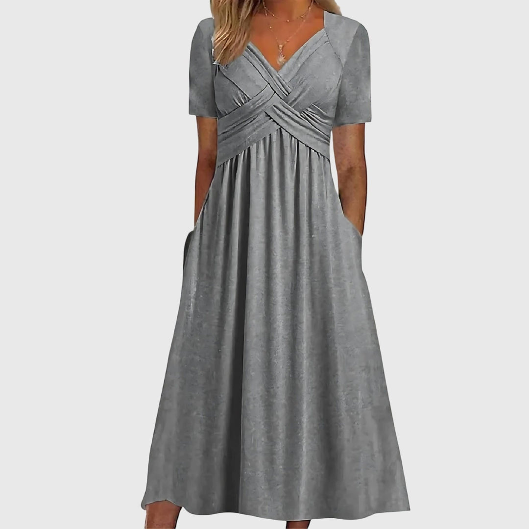 Megan | Womens V Neck Flowy Midi Dress