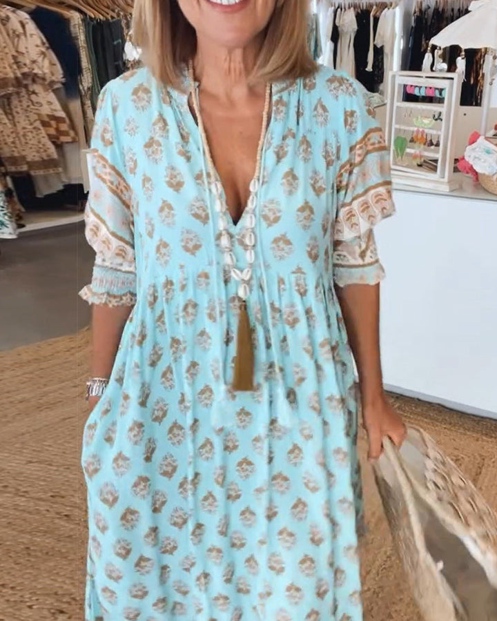 Gabriella | Women Printed V Neck Midi Dress