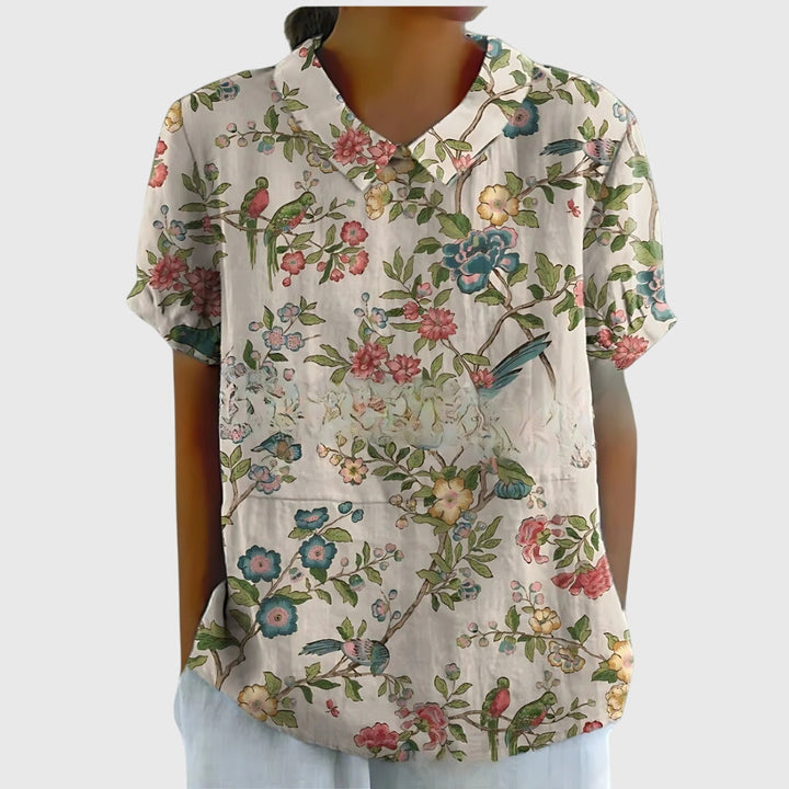 Eleanor | Womens Floral Collar Short Sleeve Blouse