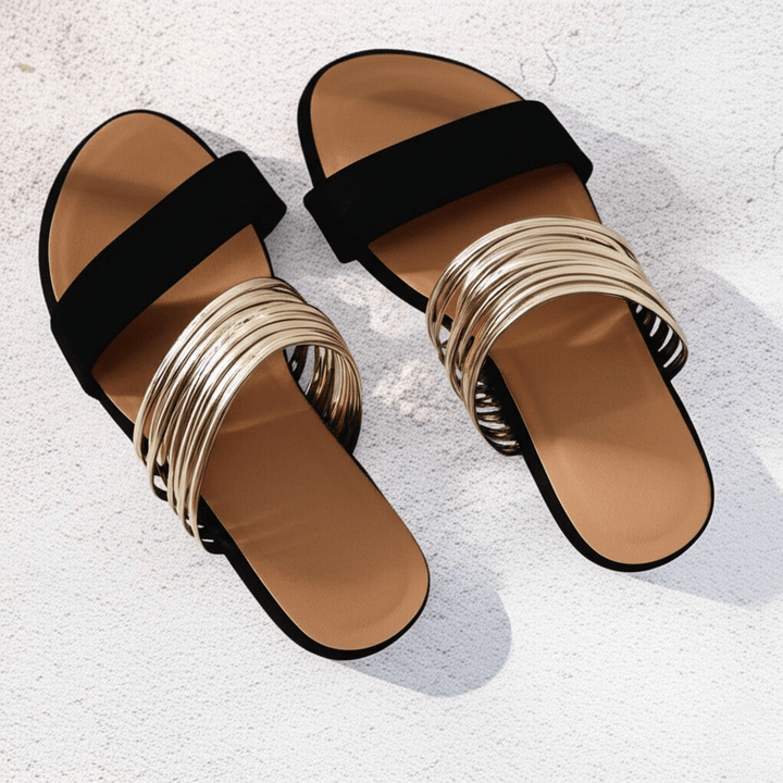 Elizabeth | Women's Toe Slip On Double Strap Flat Shoes