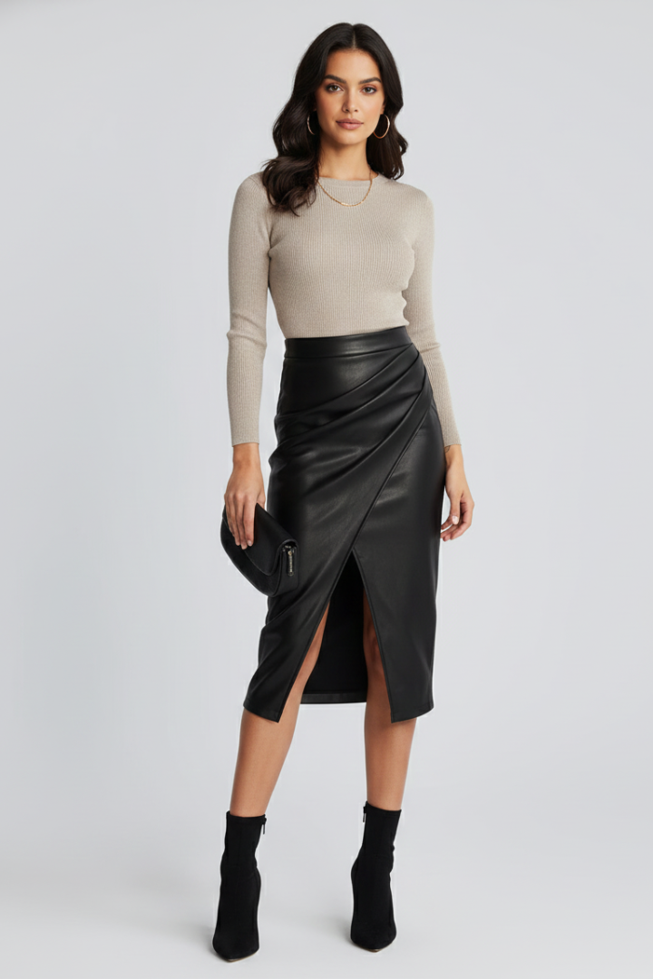 Chloe | Women’s Pleated Midi Skirt with Front Split