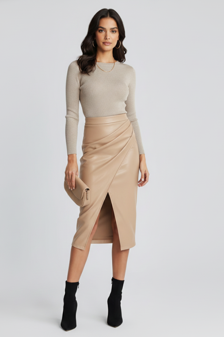 Chloe | Women’s Pleated Midi Skirt with Front Split