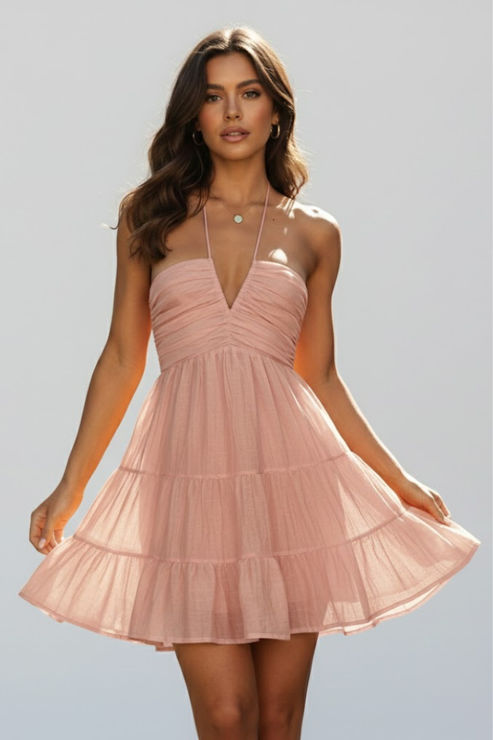 Elizabeth | Women’s Halter Mini Dress with Tiered Skirt
