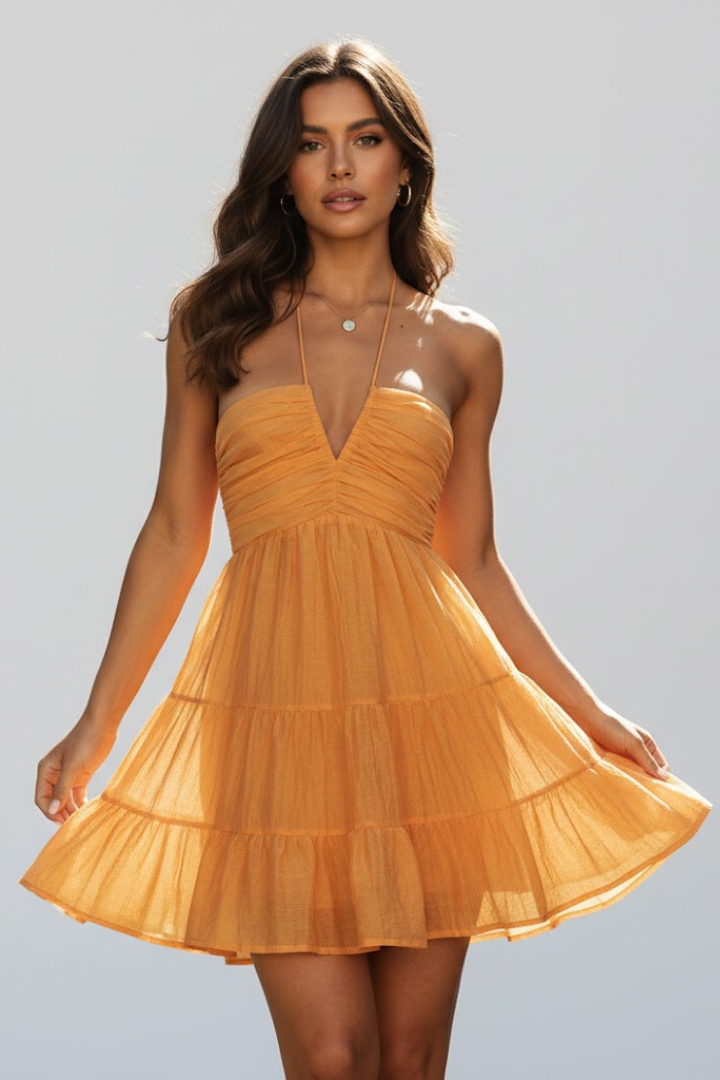 Elizabeth | Women’s Halter Mini Dress with Tiered Skirt