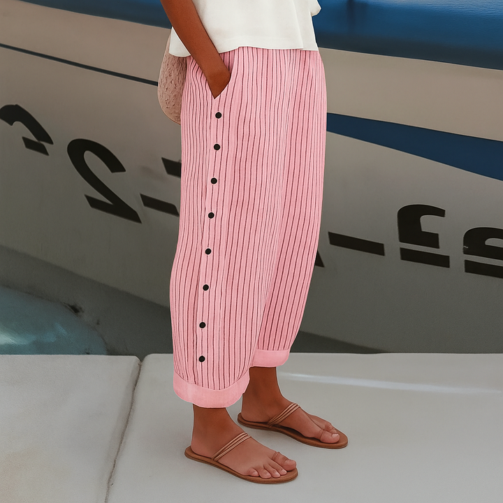 Amelia | Women’s Striped Button Detail Casual Pants