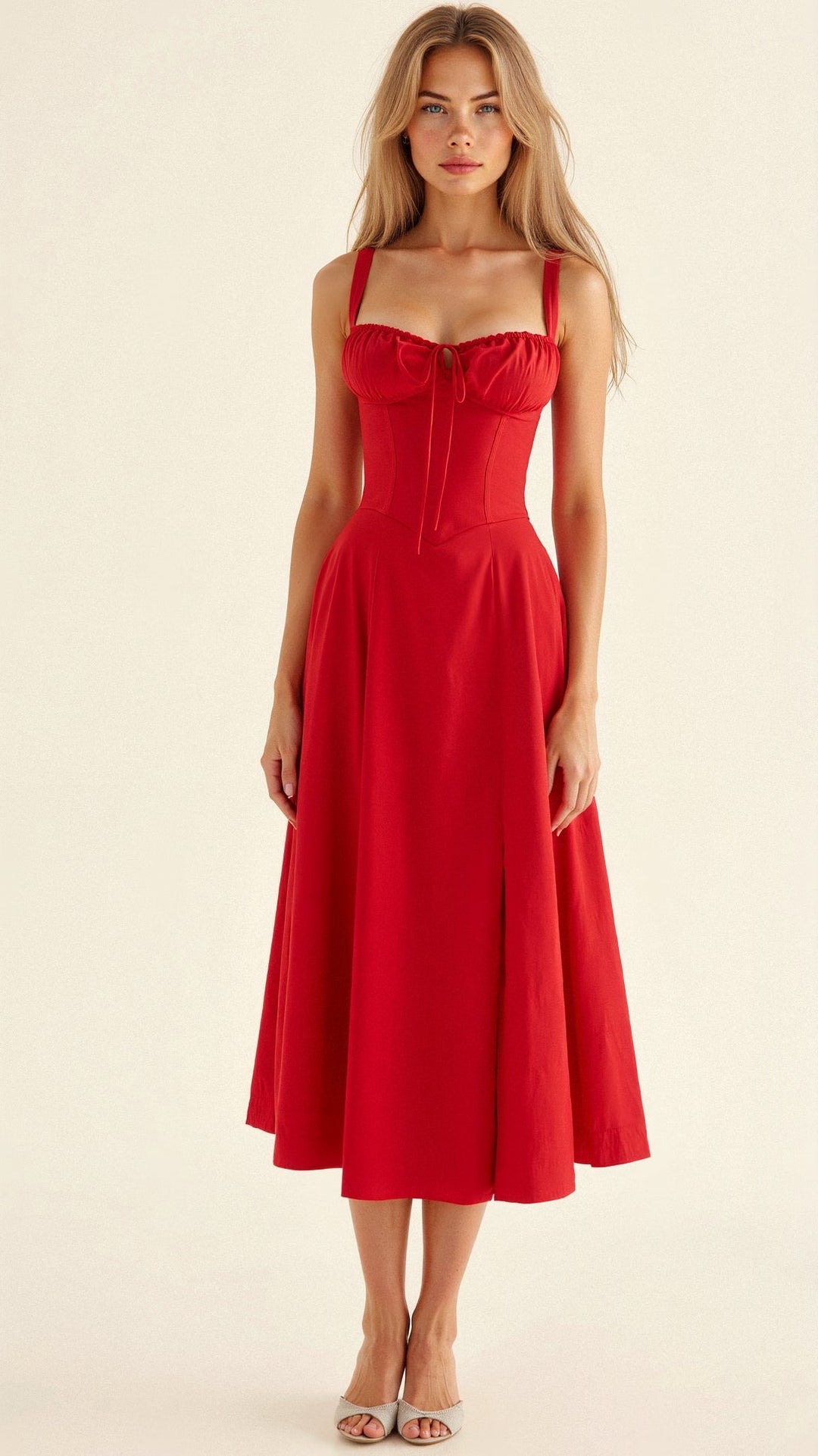 Emily | Women’s Corset Midi Dress Flowing Skirt
