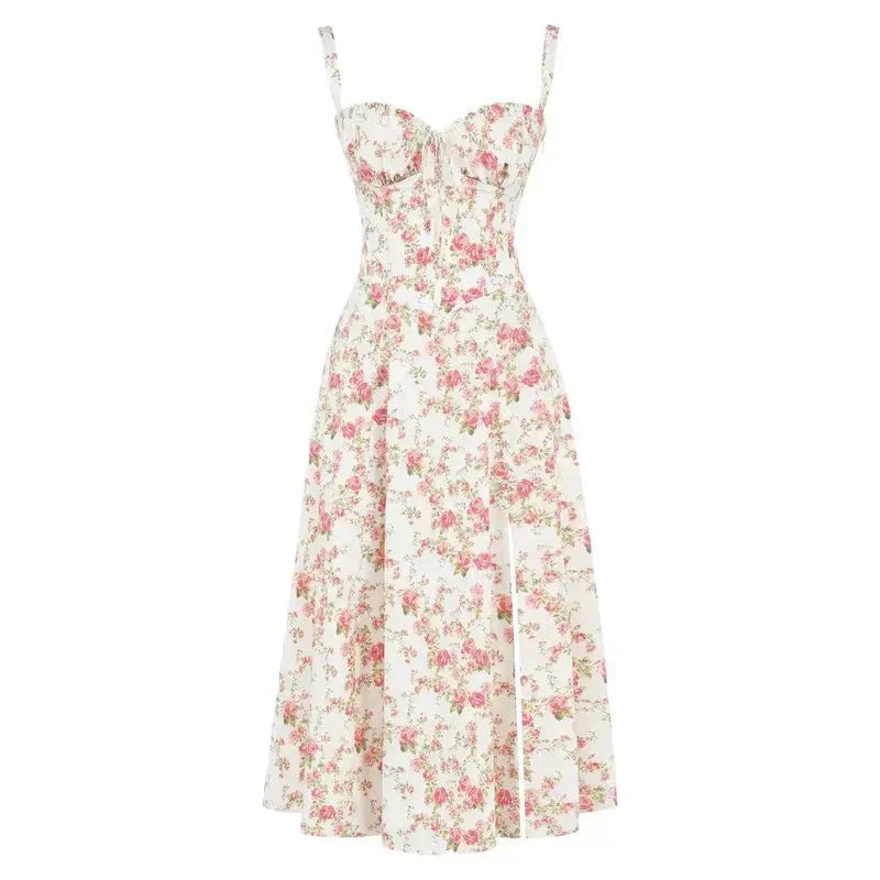 Emily | Women’s Corset Midi Dress Flowing Skirt