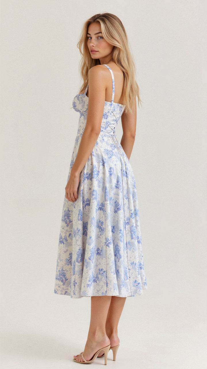 Emily | Women’s Corset Midi Dress Flowing Skirt