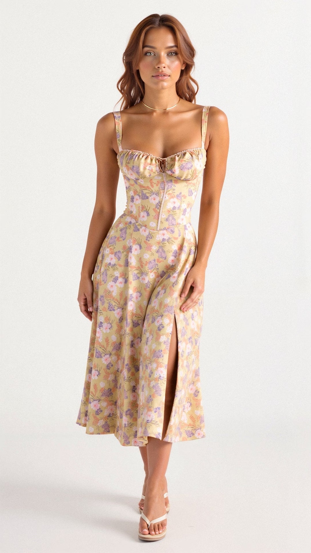 Emily | Women’s Corset Midi Dress Flowing Skirt