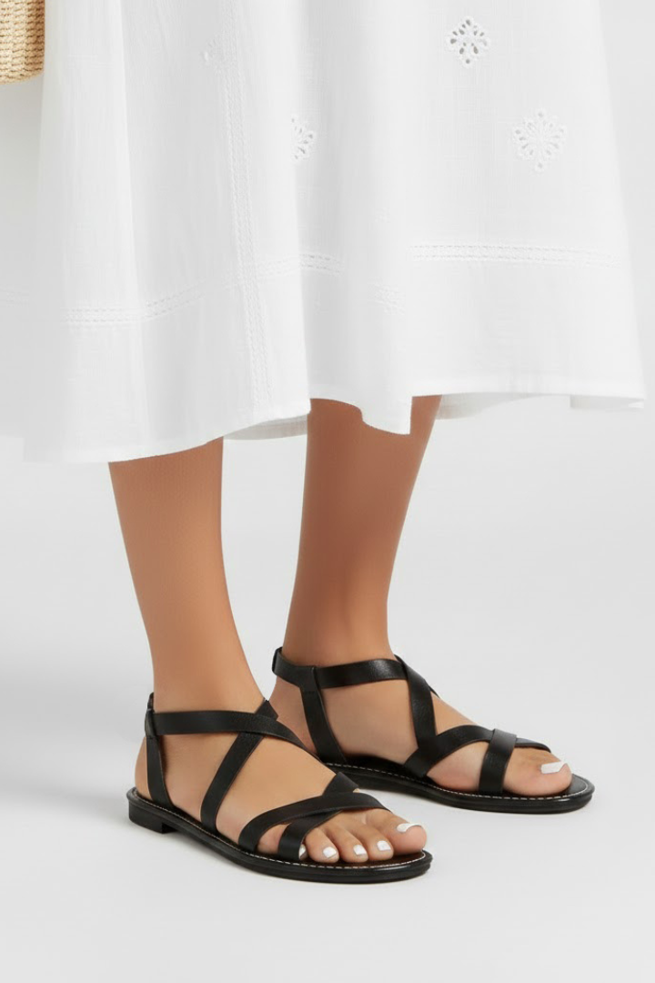 Laura | Women’s Flat Sandals with Criss-Cross Straps