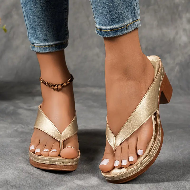 Clara | Women Elegant Low Heel Flip Flop Sandals