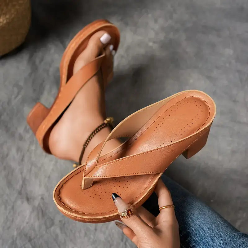 Clara | Women Elegant Low Heel Flip Flop Sandals