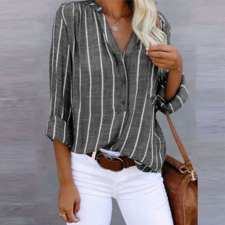 Freya | Women's Striped Long Sleeve Button Top