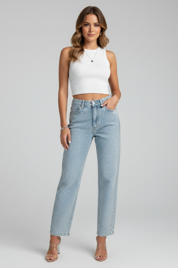Kate | Women’s High-Waist Shimmer Straight-Leg Jeans