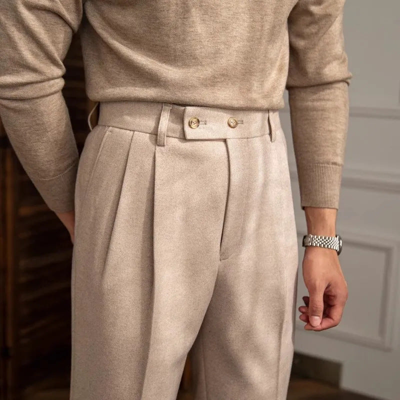 Theo | Men’s High Waisted Pleated Straight Trousers