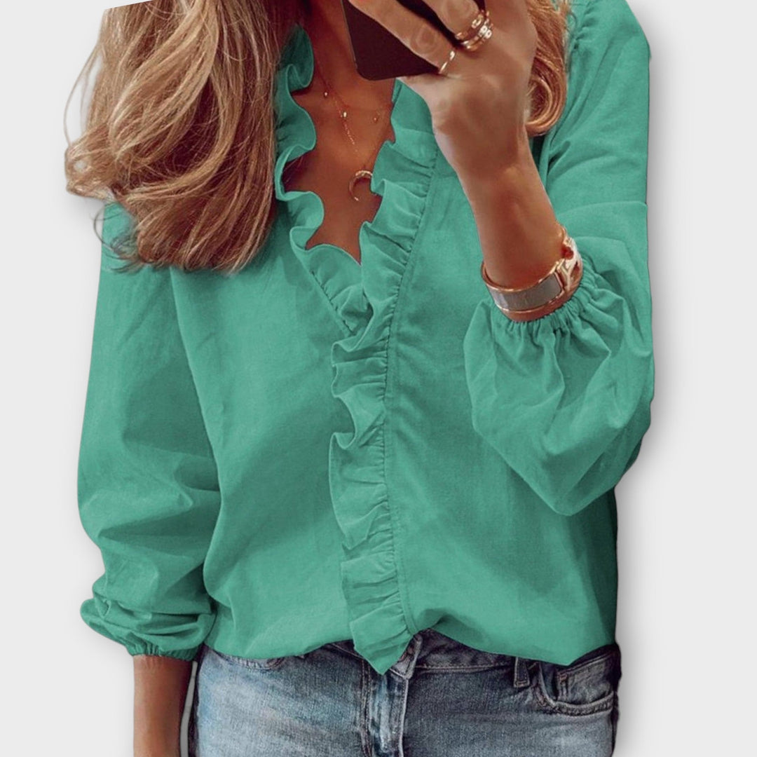 Georgia | Womens Ruffle V Neck Long Sleeve Blouse