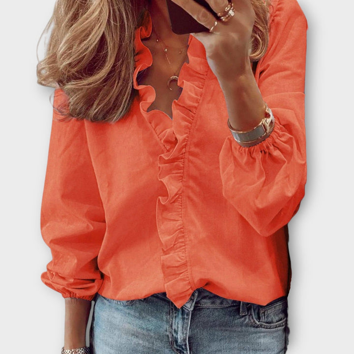 Georgia | Womens Ruffle V Neck Long Sleeve Blouse