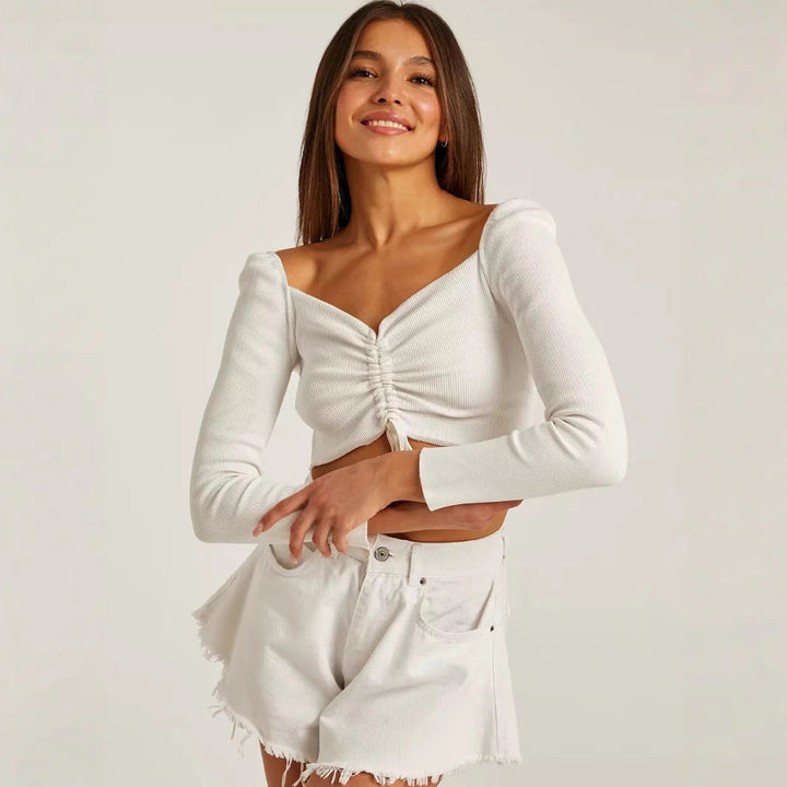 Freya | Women Spring Long Sleeve Ruched Crop Top