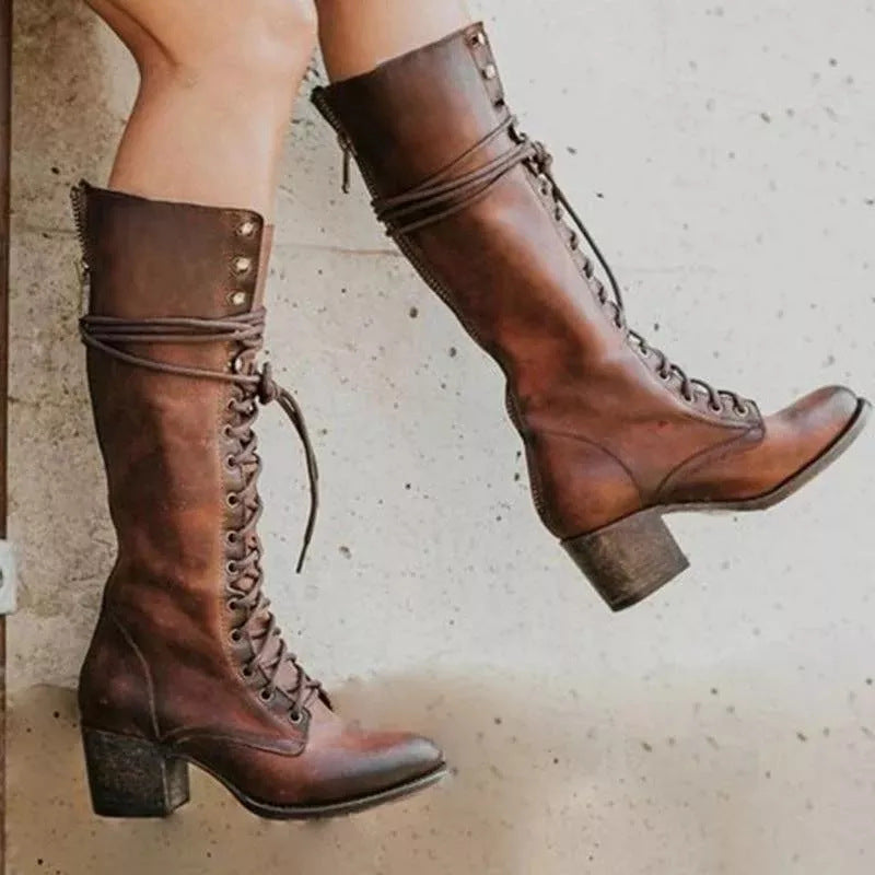 Bella | Chic Women’s Leather Knee Boots with Laces