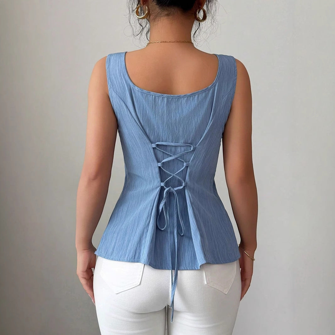 Florence | Women Spring Sleeveless Square Neck Peplum Top