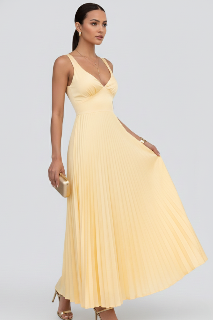 Sophia | Women’s V-Neck Pleated Skirt Maxi Dress