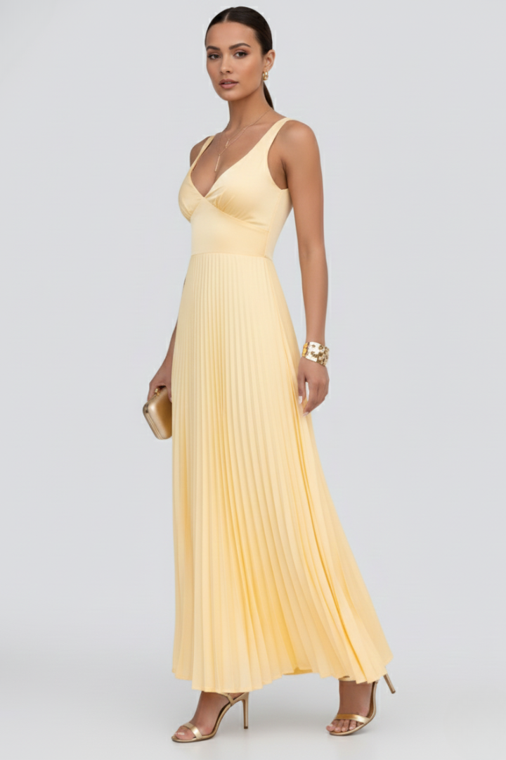 Sophia | Women’s V-Neck Pleated Skirt Maxi Dress