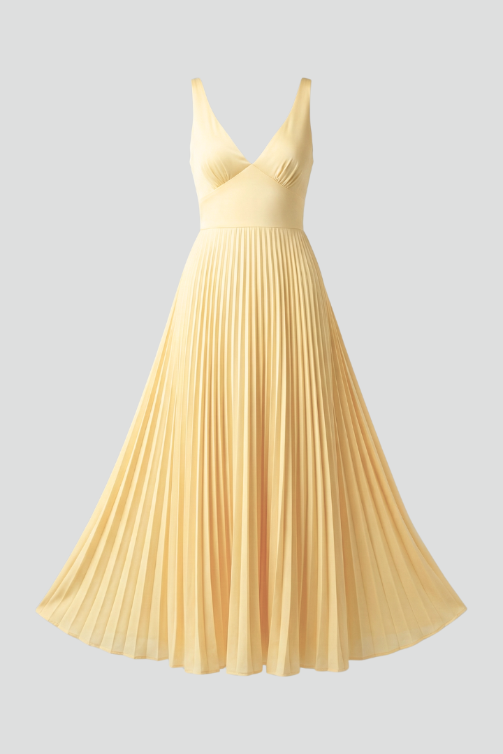 Sophia | Women’s V-Neck Pleated Skirt Maxi Dress