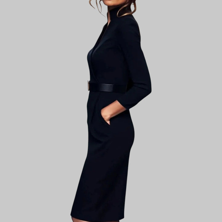 Julia | Women’s Long Sleeve Belted Sheath Midi Dress