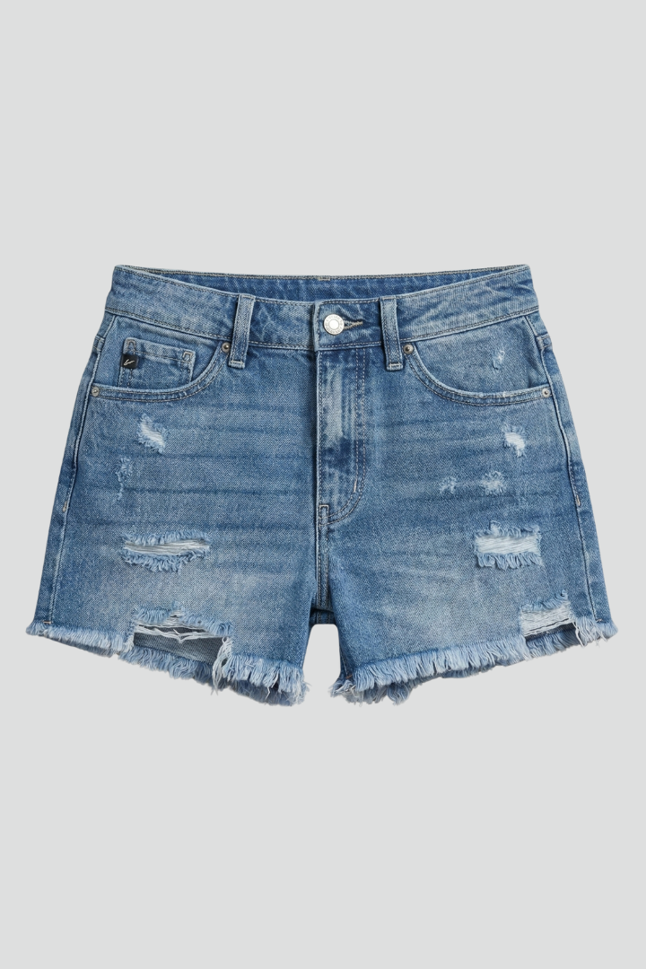 Ella | Women’s Distressed Denim Shorts with Frayed Hem