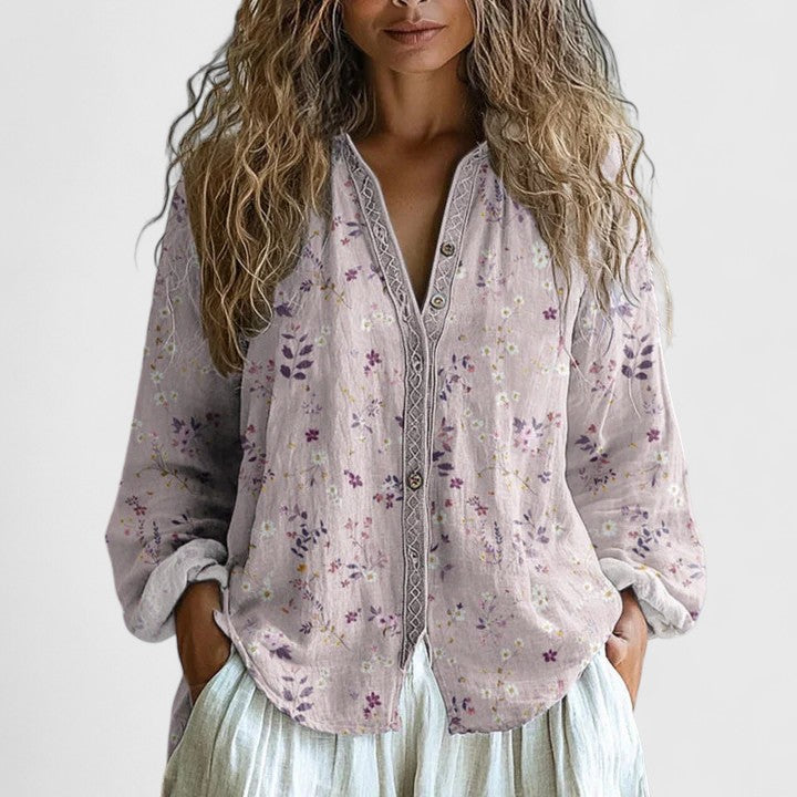 Bella | Womens Printed Button Front Casual Top