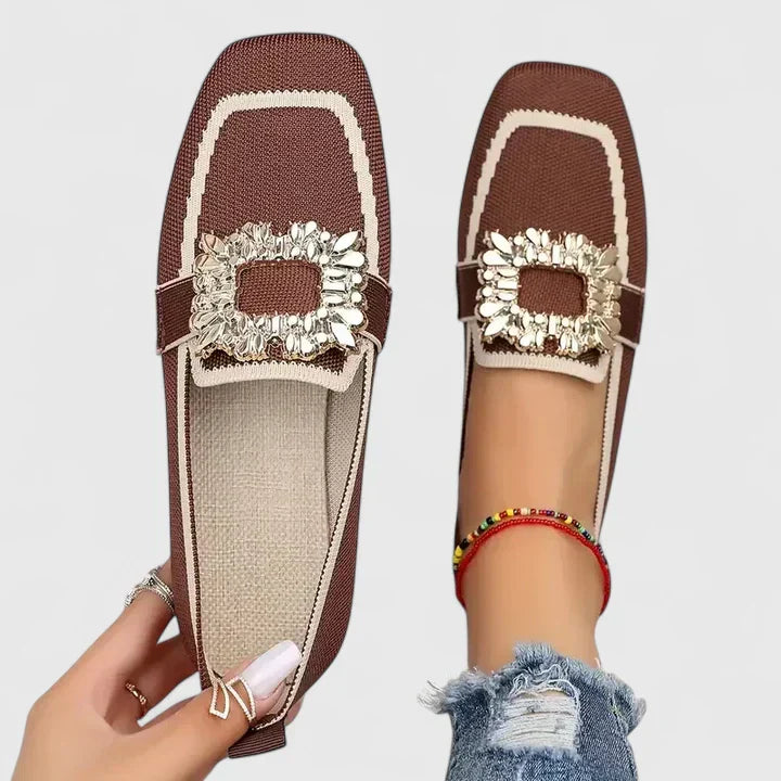 Audrey | Women Spring Square-Toe Slip-On Embellished Flats