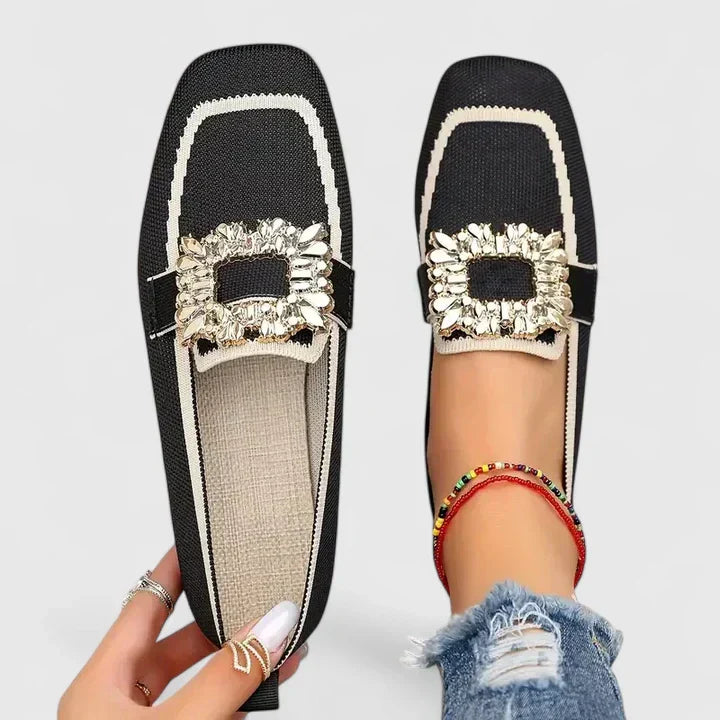 Audrey | Women Spring Square-Toe Slip-On Embellished Flats